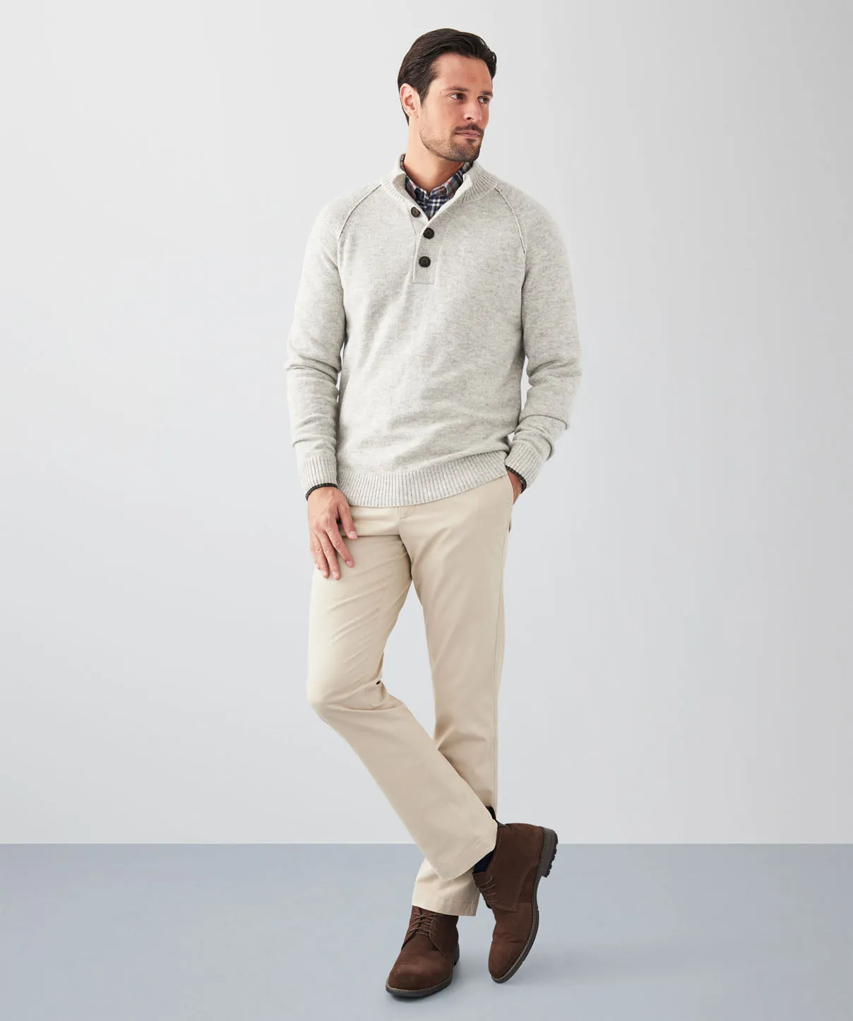 Wool Blend Raglan Half Button - Light Grey sold by GAZMAN product image thumbnail 4