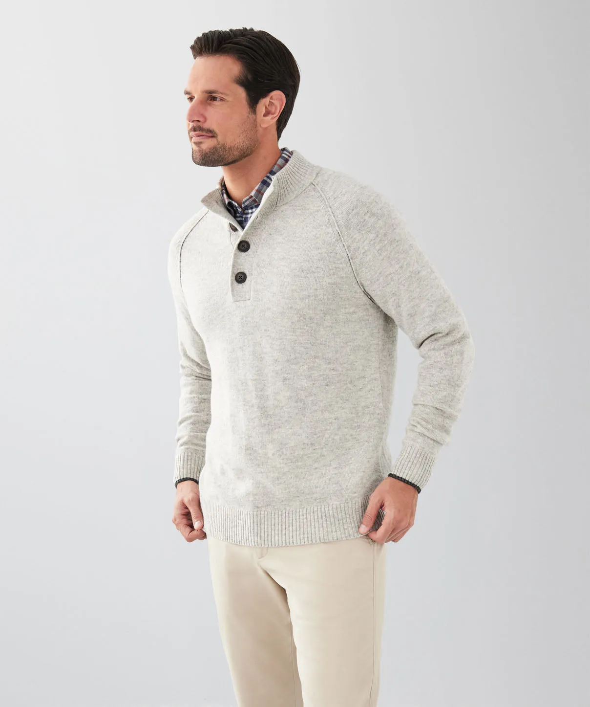 Wool Blend Raglan Half Button - Light Grey sold by GAZMAN product image thumbnail 5