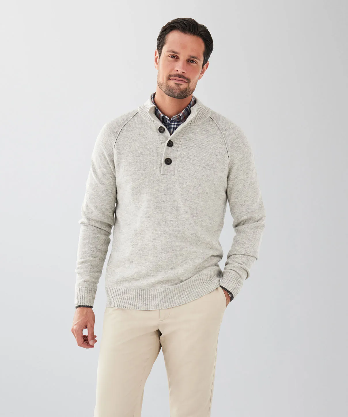 Wool Blend Raglan Half Button - Light Grey sold by GAZMAN