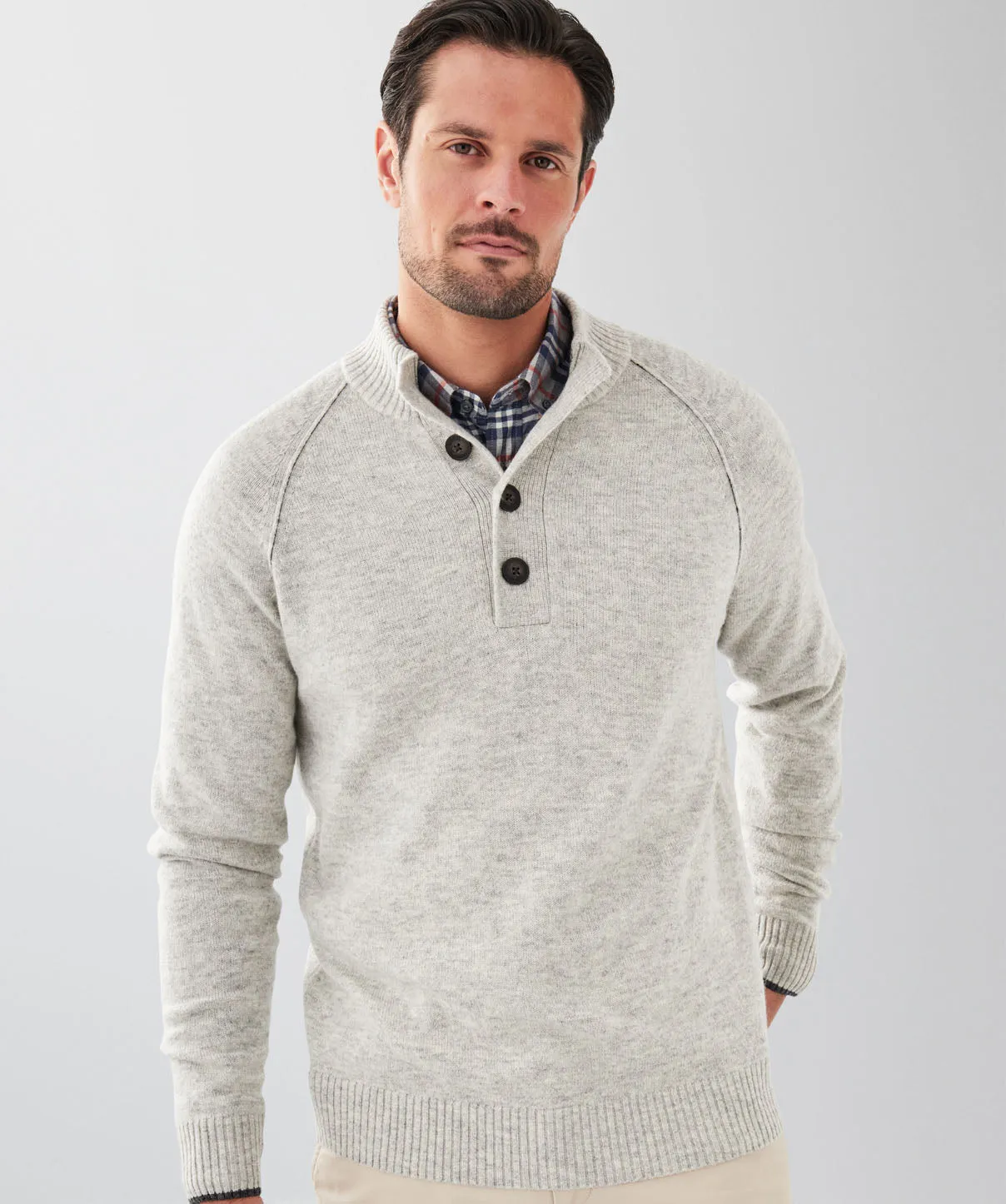 Wool Blend Raglan Half Button - Light Grey sold by GAZMAN product image thumbnail 3
