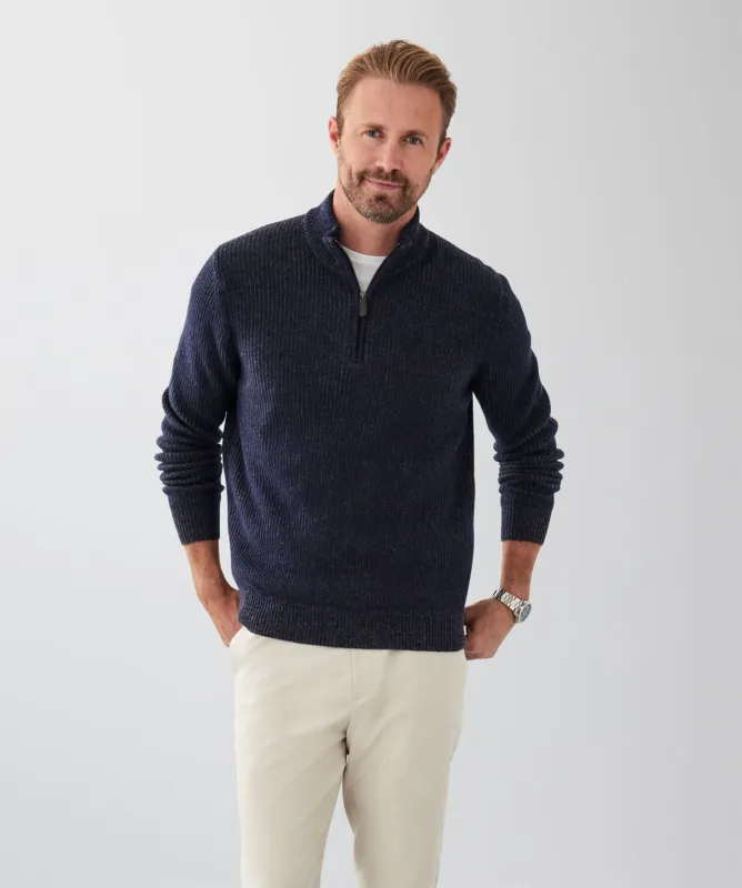 Two Tone Wool Blend Half Zip Knit - Navy sold by GAZMAN