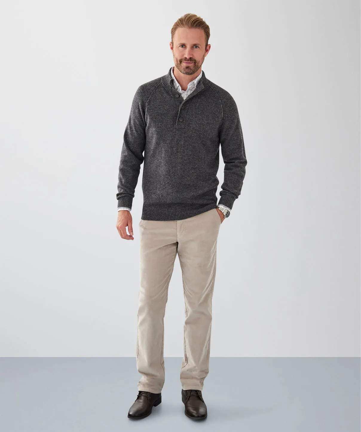 Wool Blend Raglan Half Button - Charcoal sold by GAZMAN product image thumbnail 4