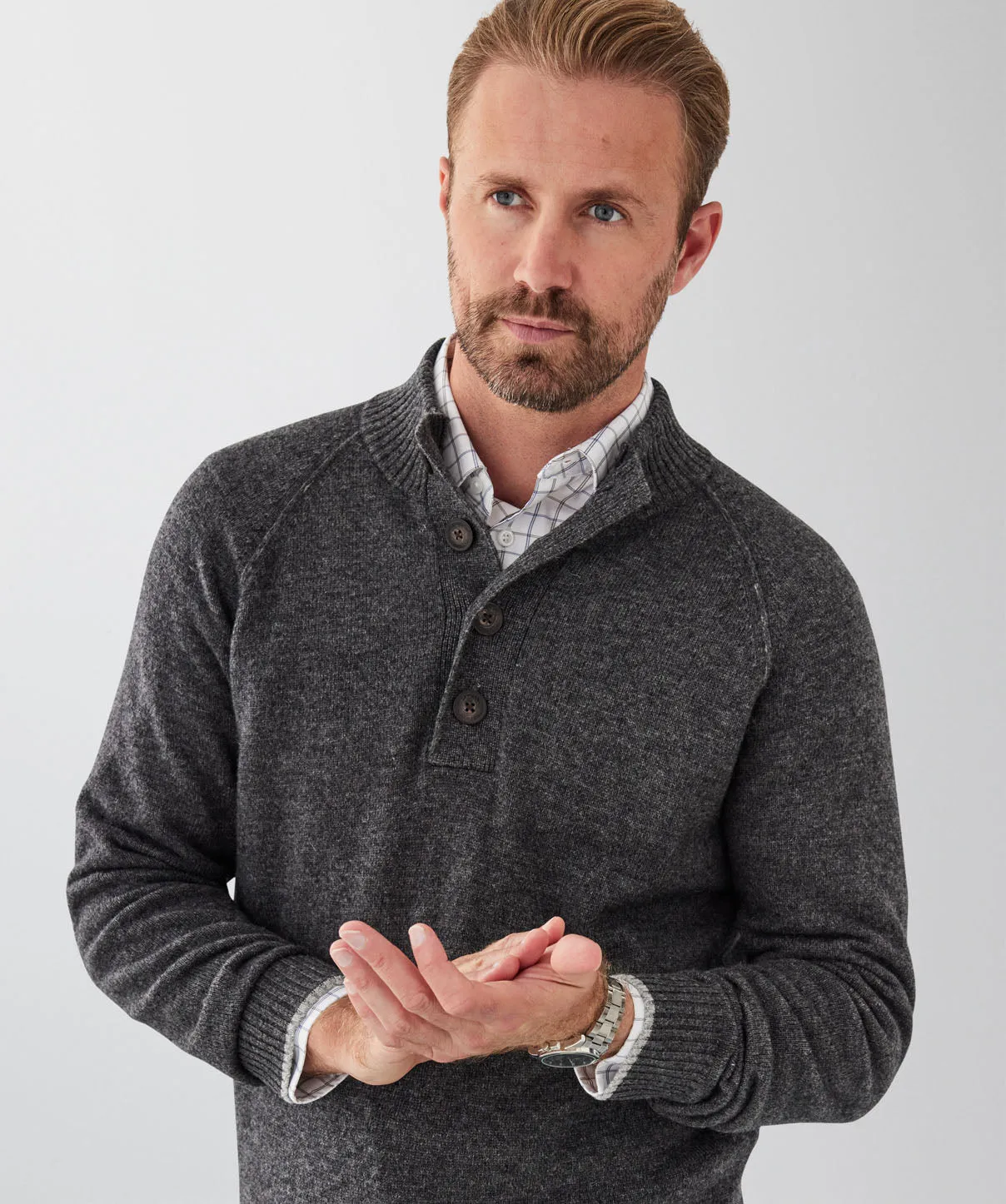 Wool Blend Raglan Half Button - Charcoal sold by GAZMAN product image thumbnail 3