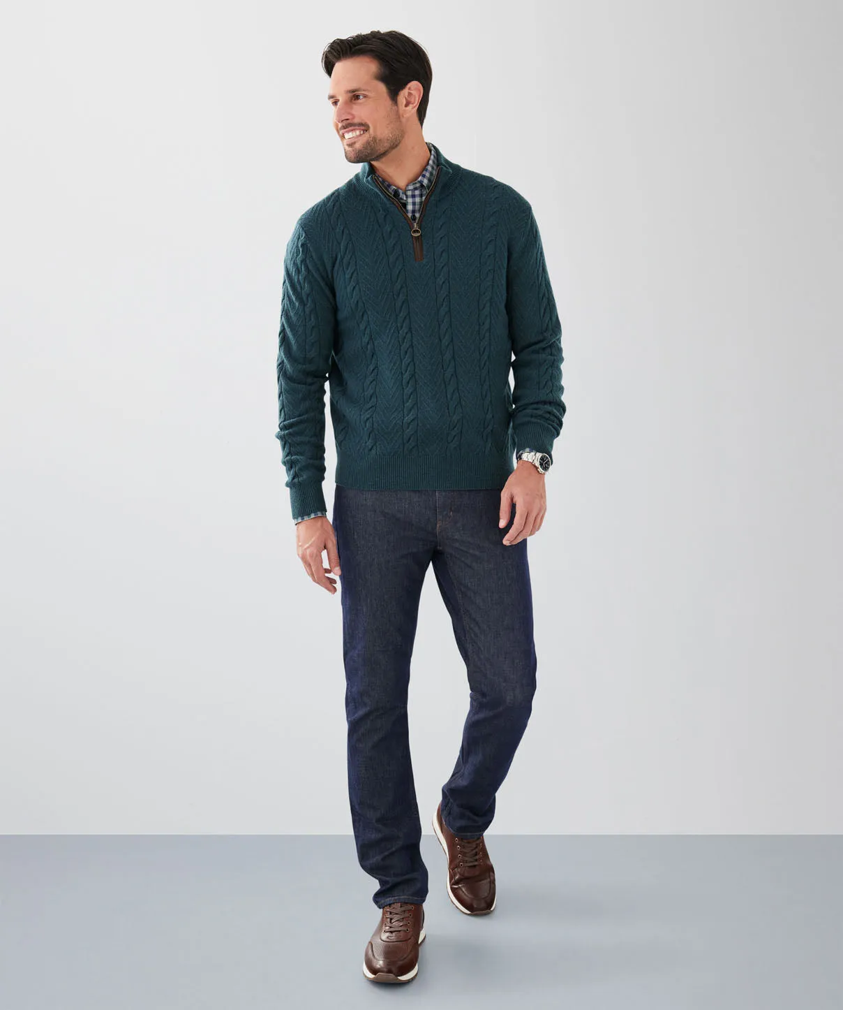 Wool Blend Cable Half Zip Knit - Emerald sold by GAZMAN product image thumbnail 4