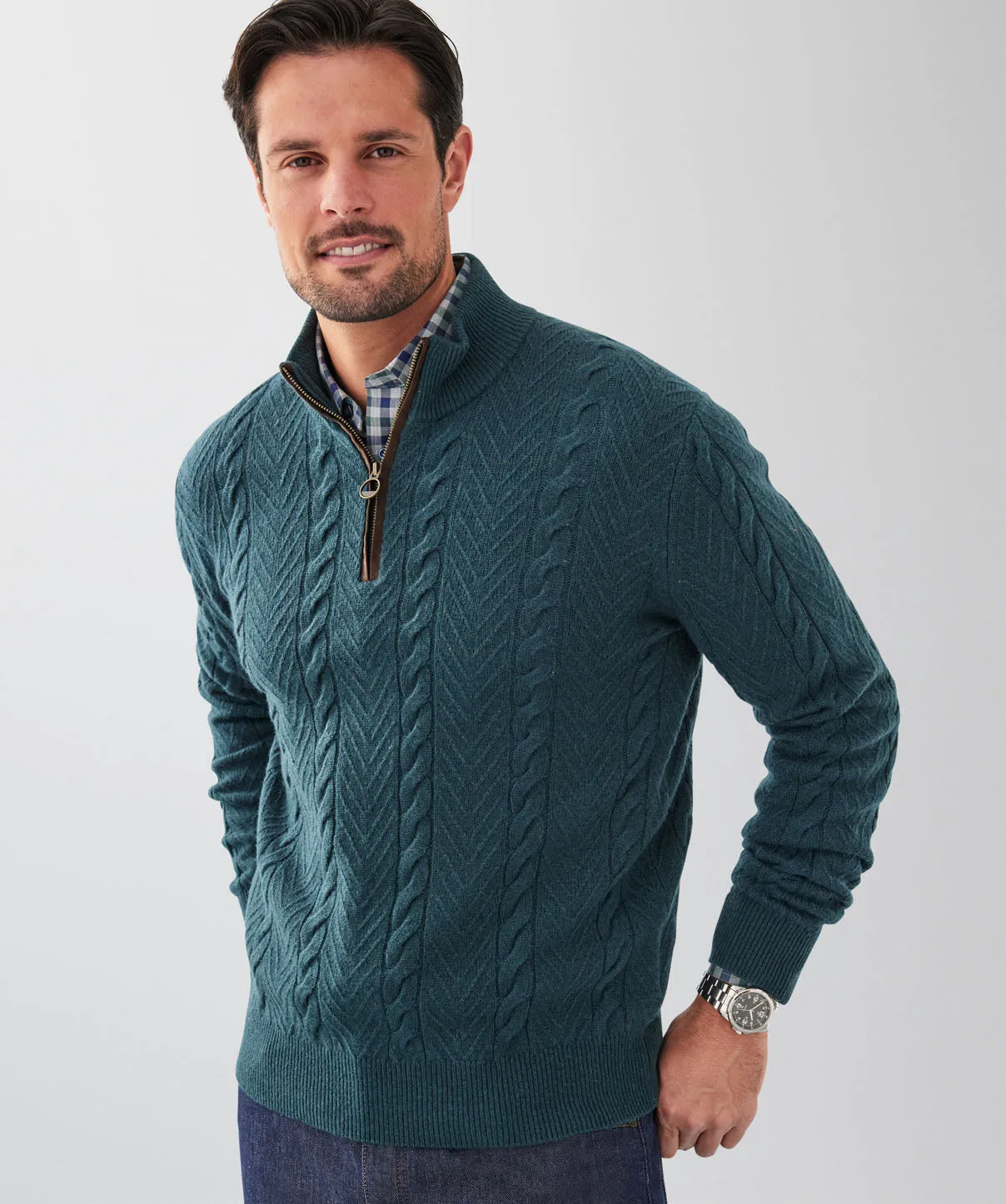 Wool Blend Cable Half Zip Knit - Emerald sold by GAZMAN product image thumbnail 3