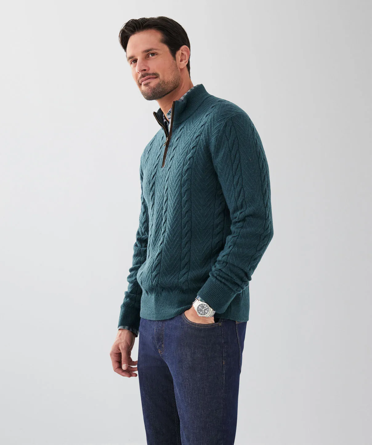 Wool Blend Cable Half Zip Knit - Emerald sold by GAZMAN product image thumbnail 5