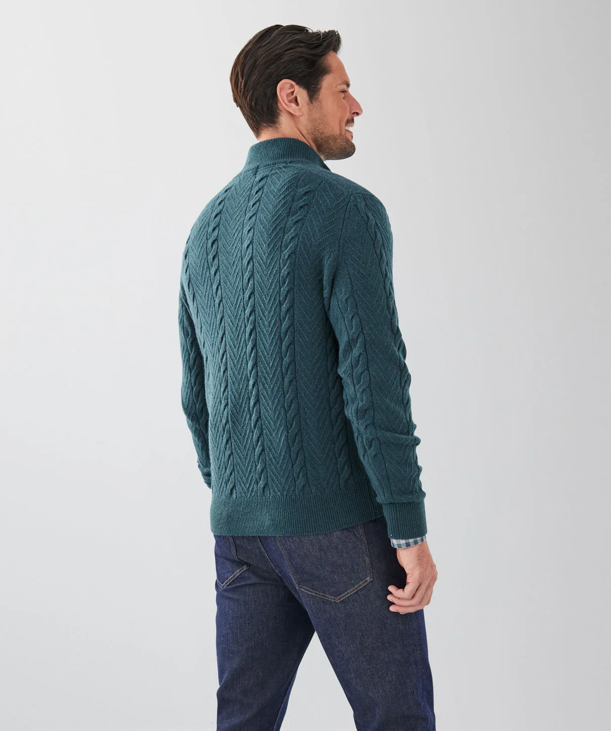 Wool Blend Cable Half Zip Knit - Emerald sold by GAZMAN product image thumbnail 2