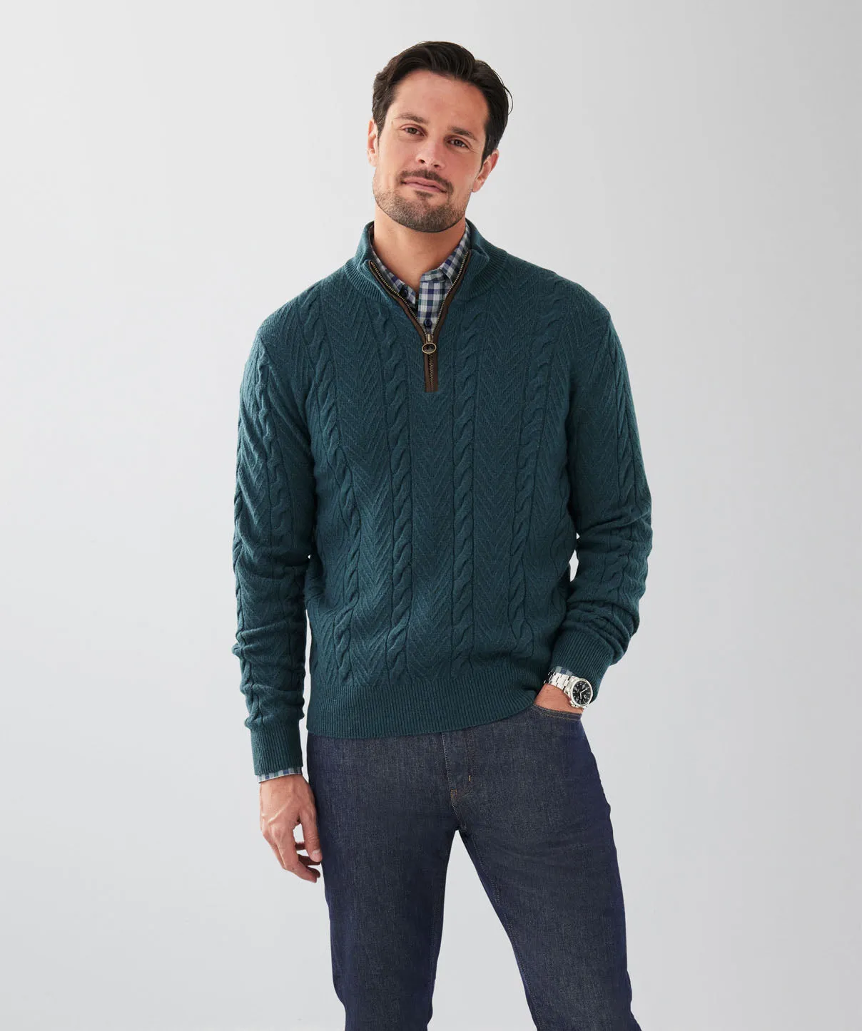 Wool Blend Cable Half Zip Knit - Emerald sold by GAZMAN