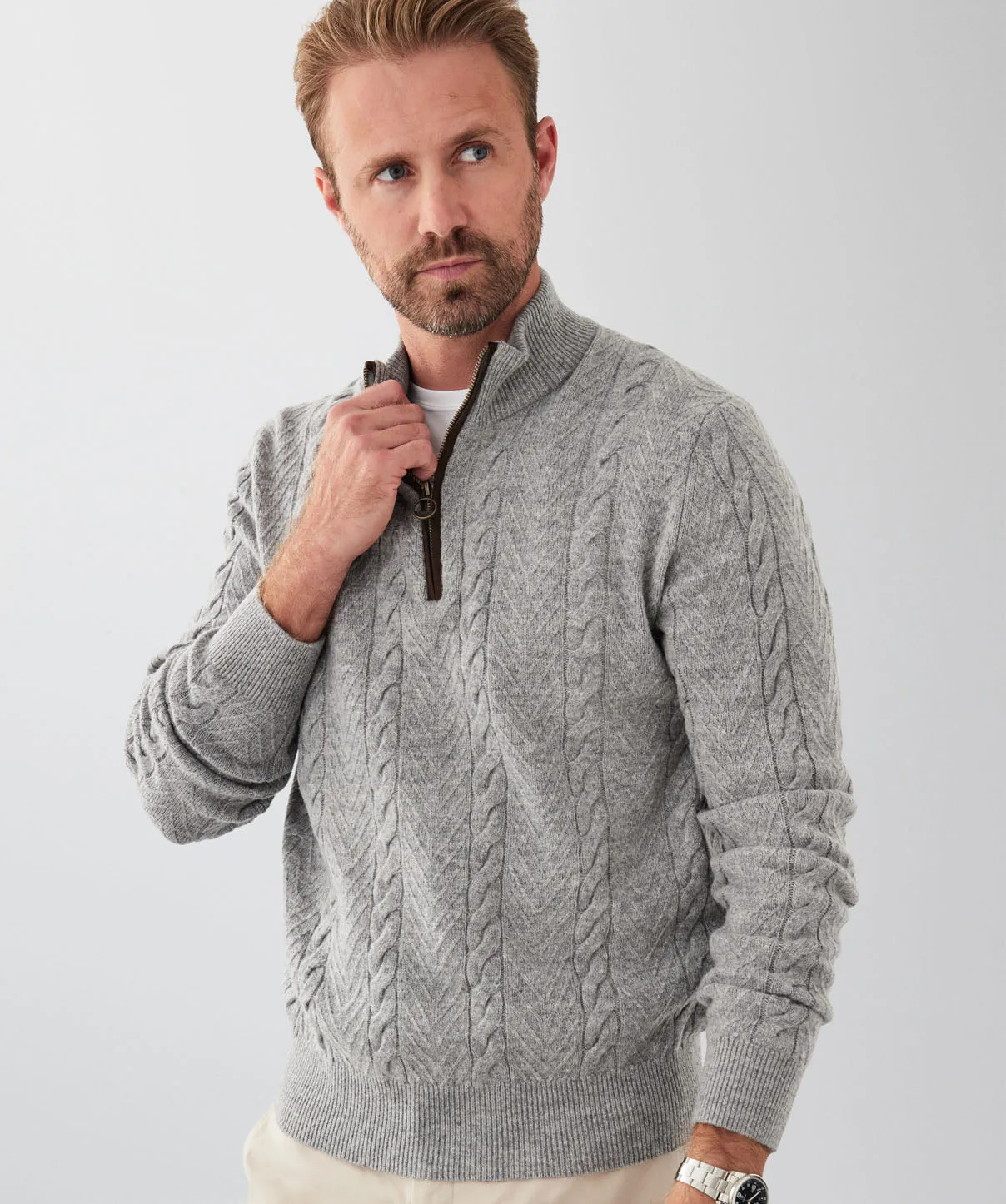Wool Blend Cable Half Zip Knit - Grey Marle sold by GAZMAN product image thumbnail 3
