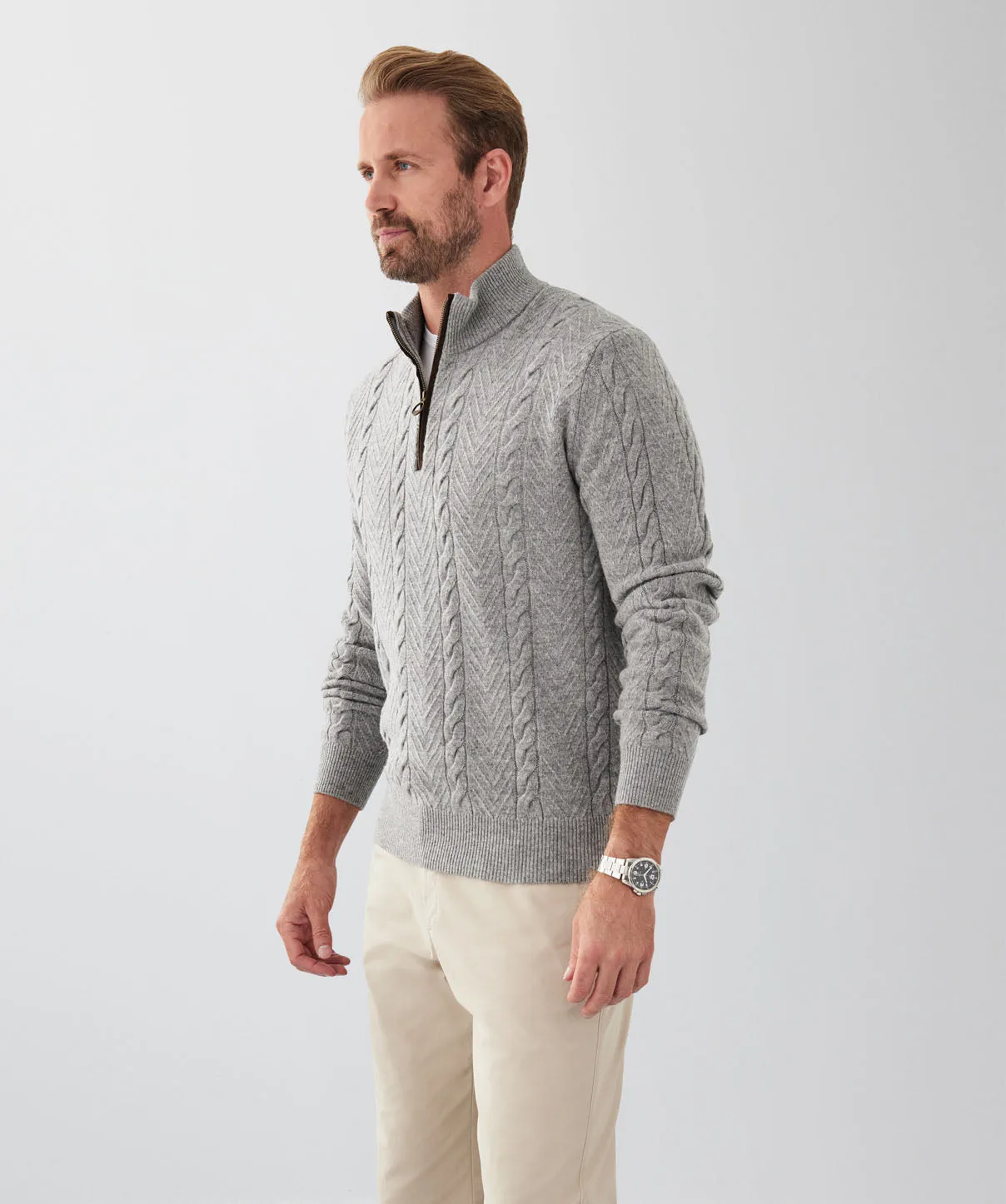 Wool Blend Cable Half Zip Knit - Grey Marle sold by GAZMAN product image thumbnail 5