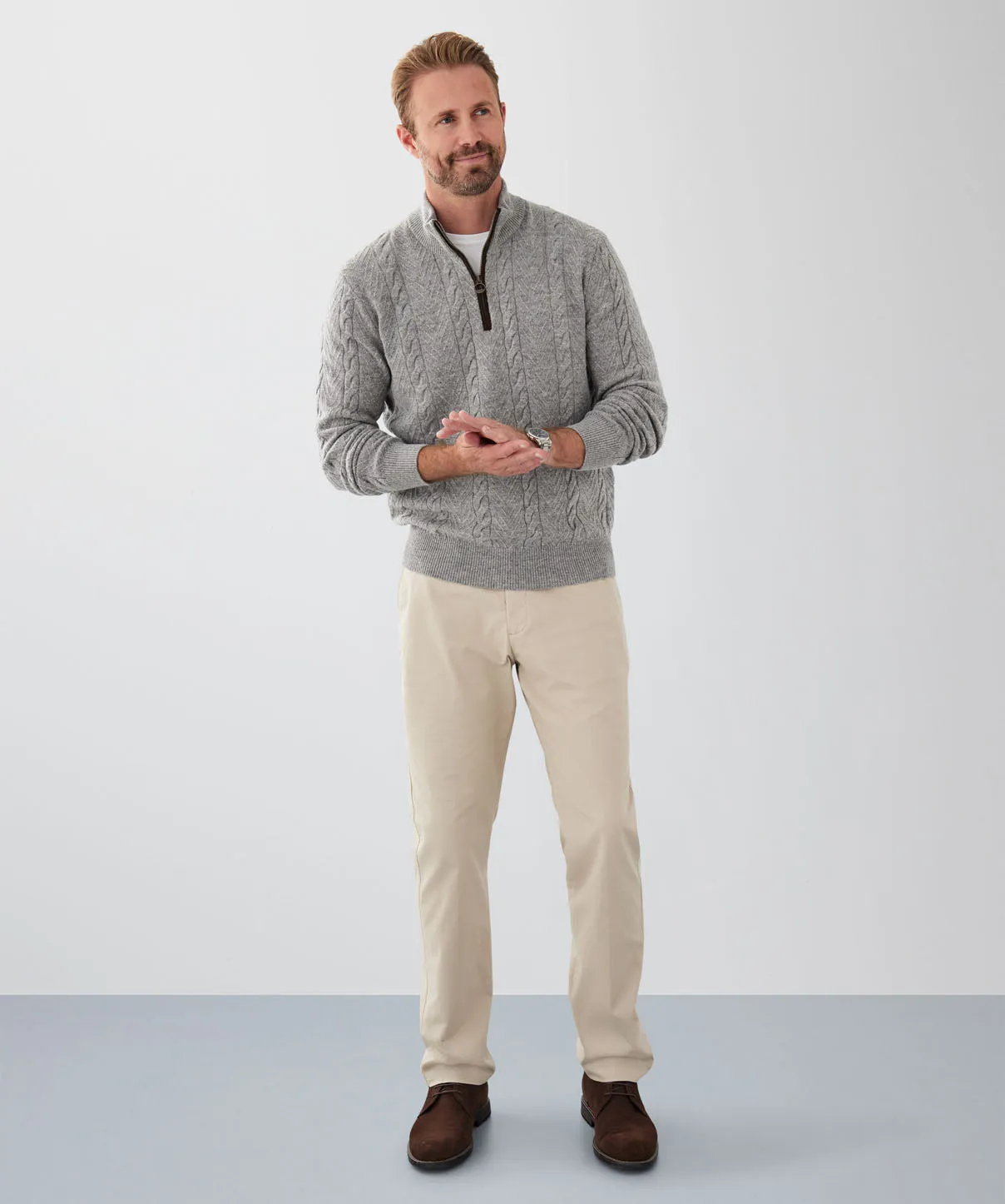 Wool Blend Cable Half Zip Knit - Grey Marle sold by GAZMAN product image thumbnail 4