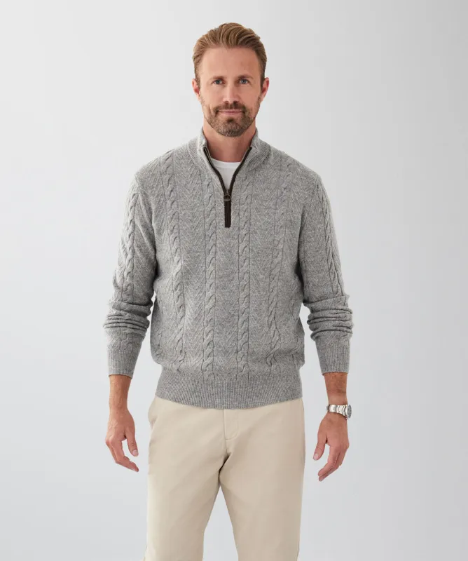 Wool Blend Cable Half Zip Knit - Grey Marle sold by GAZMAN