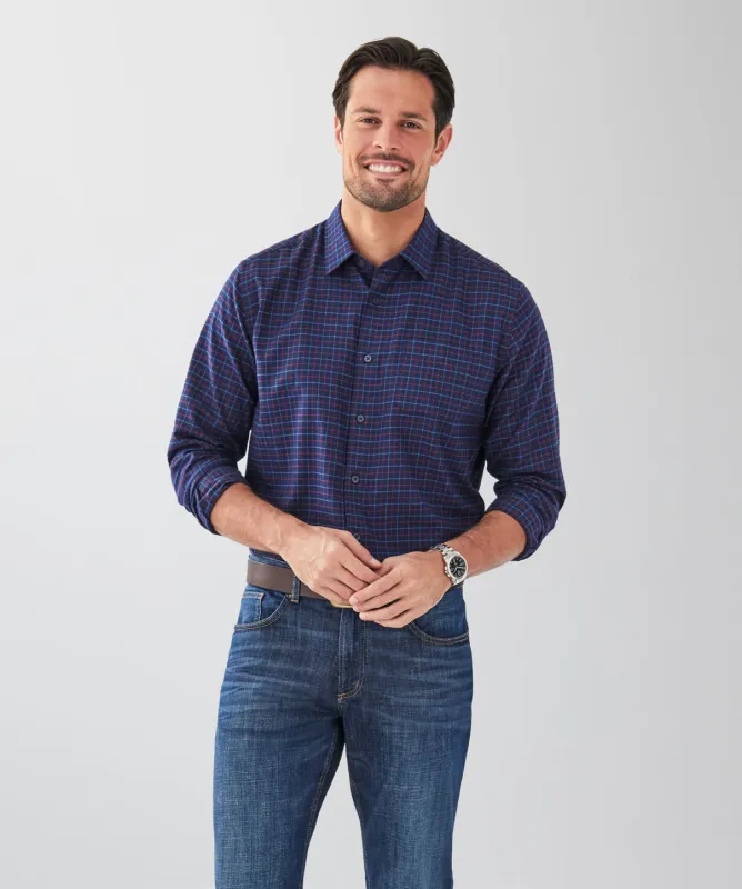 Brushed Grid Check Long Sleeve Shirt - Navy sold by GAZMAN