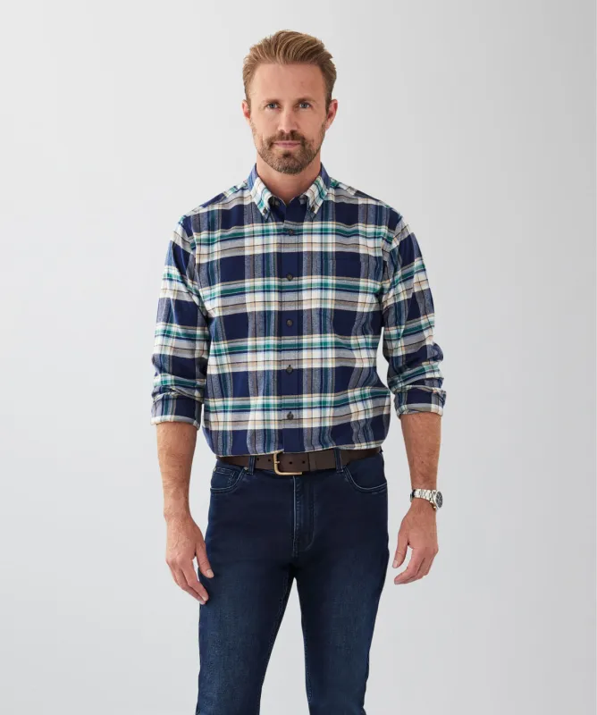 Brushed Large Twill Check Long Sleeve Shirt - Navy sold by GAZMAN