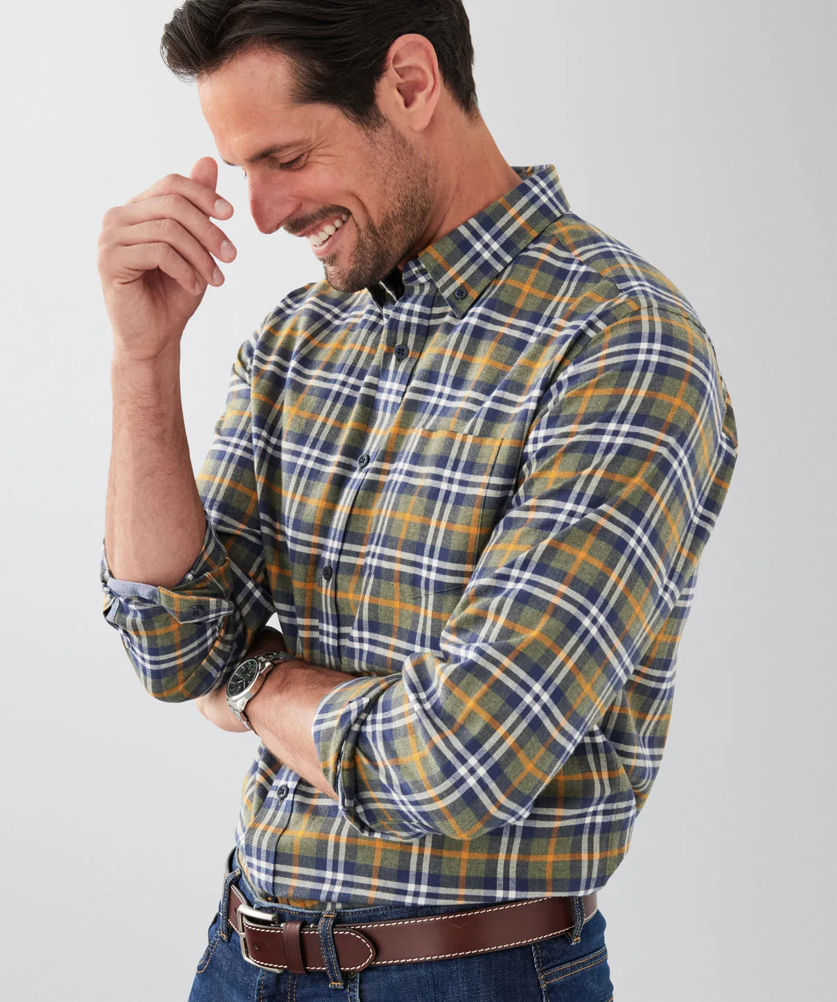 Brushed Herringbone Check Long Sleeve Shirt - Khaki sold by GAZMAN product image thumbnail 3