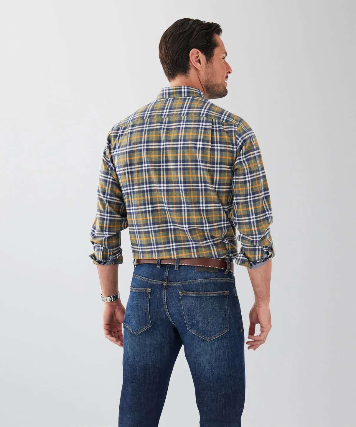 Brushed Herringbone Check Long Sleeve Shirt - Khaki sold by GAZMAN product image thumbnail 2