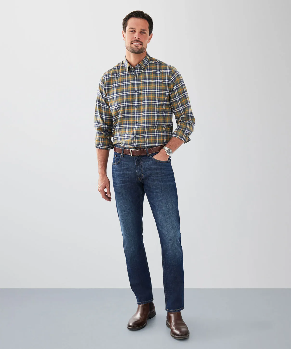 Brushed Herringbone Check Long Sleeve Shirt - Khaki sold by GAZMAN product image thumbnail 4