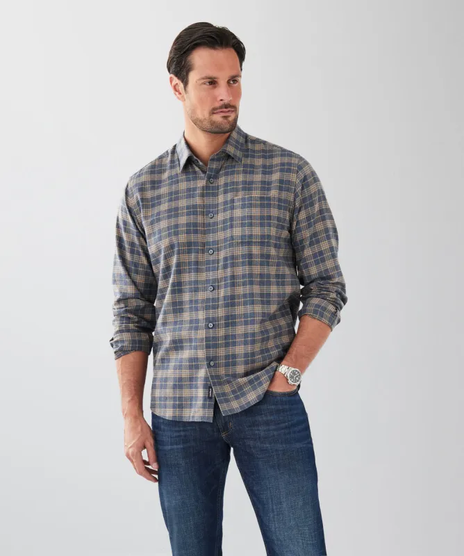 Brushed Twill Melange Check Long Sleeve Shirt - Charcoal sold by GAZMAN