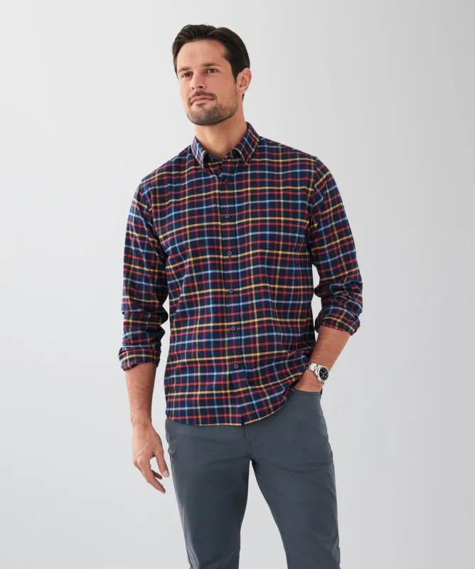 Brushed Large Twill Check Long Sleeve Shirt - Navy sold by GAZMAN