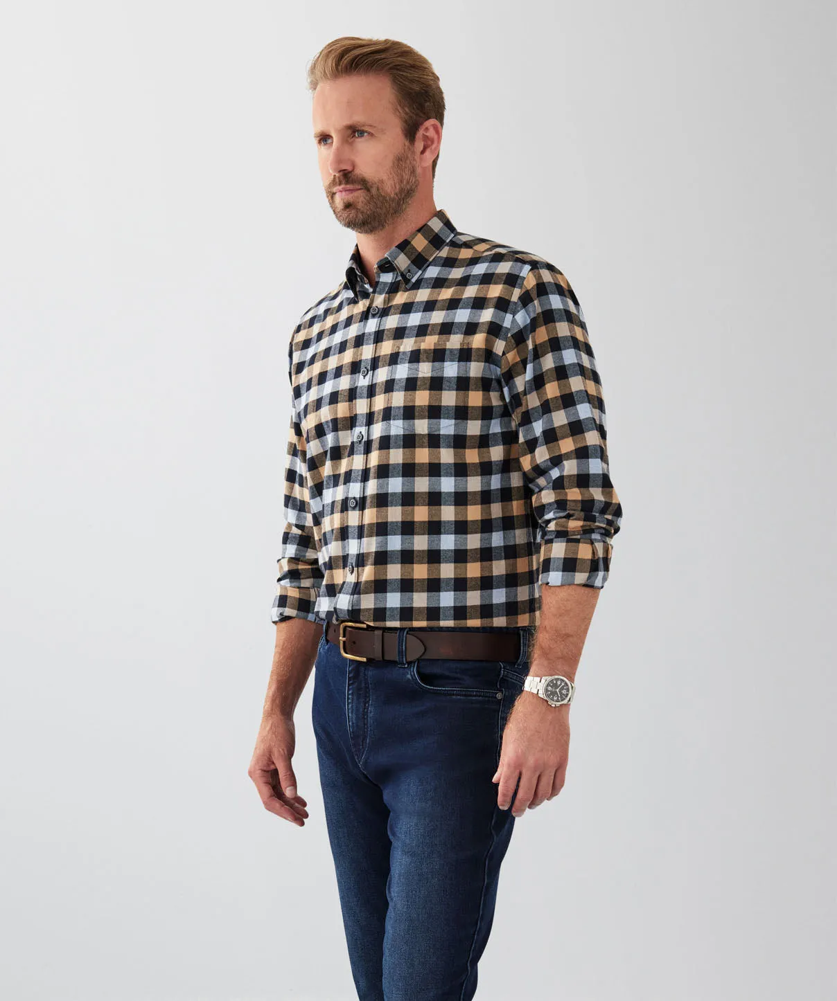 Brushed Box Twill Check Long Sleeve Shirt - Black sold by GAZMAN product image thumbnail 5