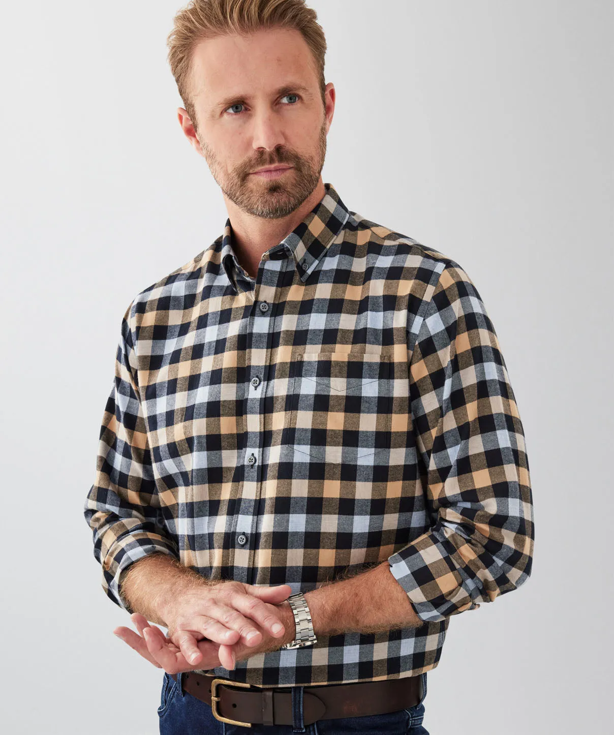 Brushed Box Twill Check Long Sleeve Shirt - Black sold by GAZMAN product image thumbnail 3