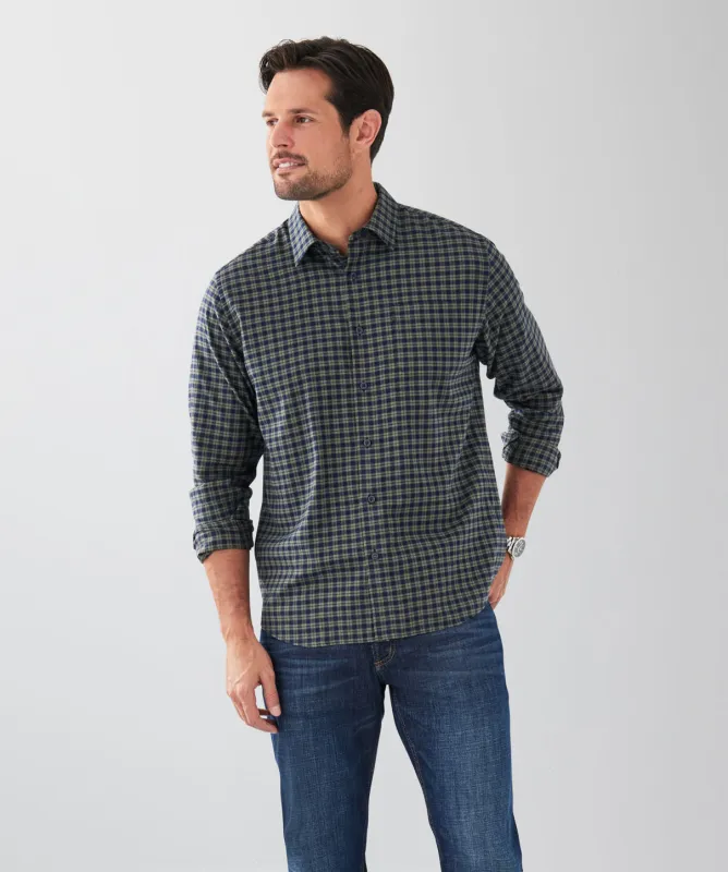 Brushed Grid Check Long Sleeve Shirt - Dark Olive sold by GAZMAN