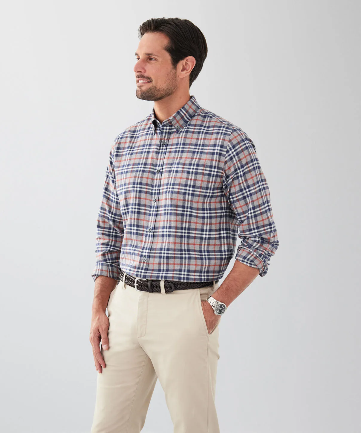 Brushed Herringbone Check Long Sleeve Shirt - Grey sold by GAZMAN product image thumbnail 5