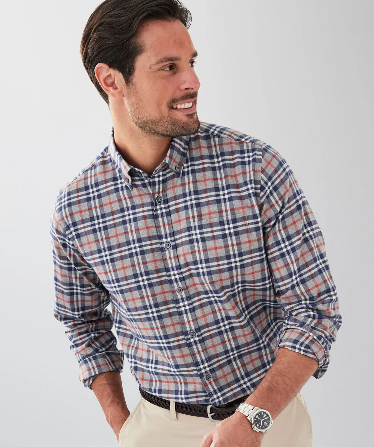 Brushed Herringbone Check Long Sleeve Shirt - Grey sold by GAZMAN product image thumbnail 3