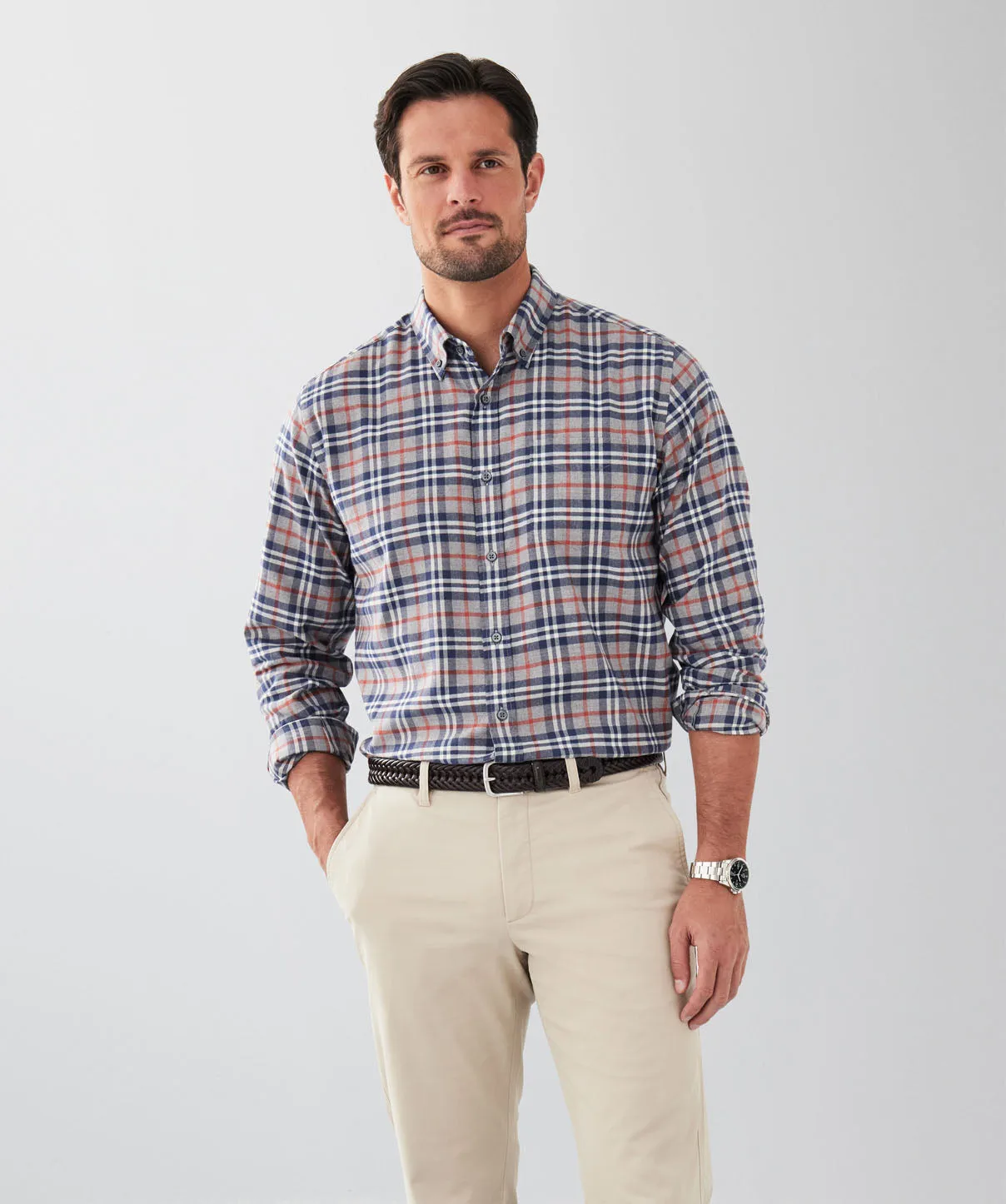 Brushed Herringbone Check Long Sleeve Shirt - Grey sold by GAZMAN