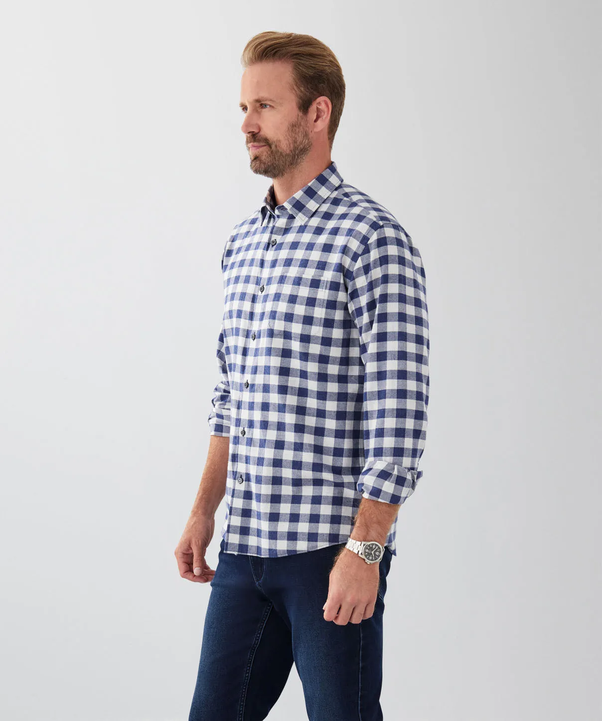 Brushed Box Check Long Sleeve Shirt - Denim sold by GAZMAN product image thumbnail 5
