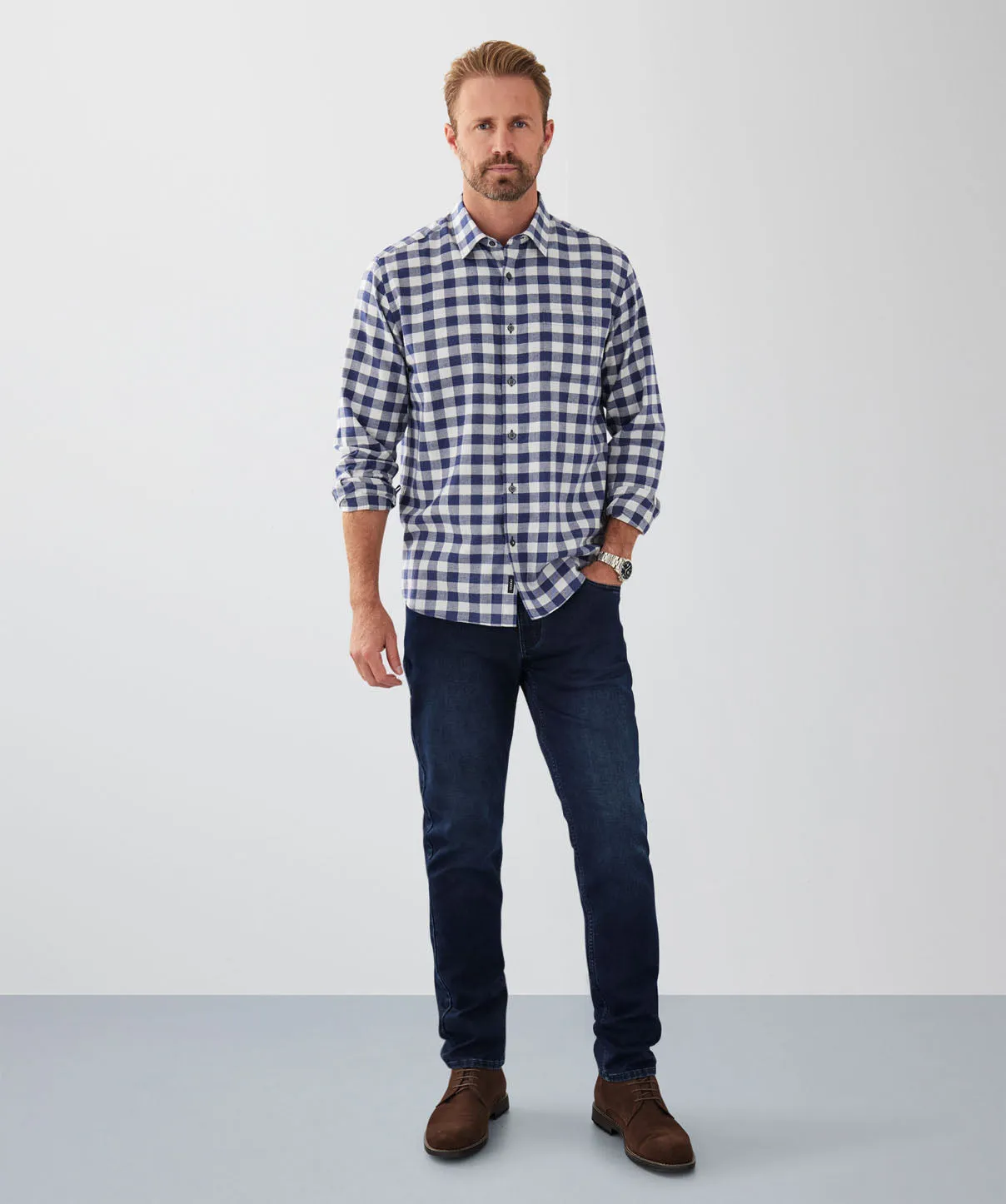 Brushed Box Check Long Sleeve Shirt - Denim sold by GAZMAN product image thumbnail 4