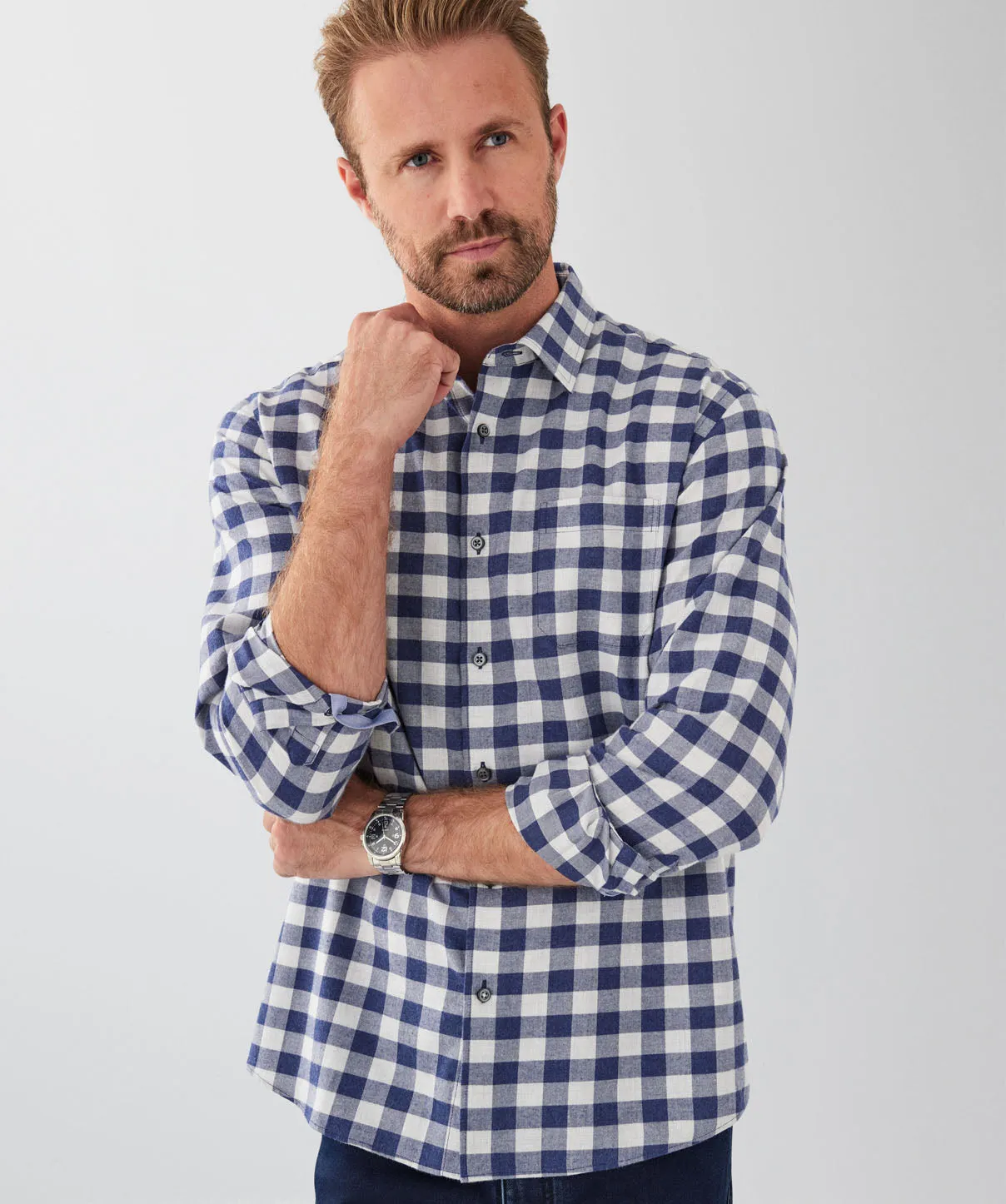 Brushed Box Check Long Sleeve Shirt - Denim sold by GAZMAN product image thumbnail 3