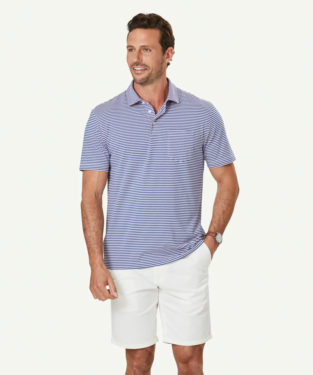 Comfort Stripe Polo - Pale Pink sold by GAZMAN