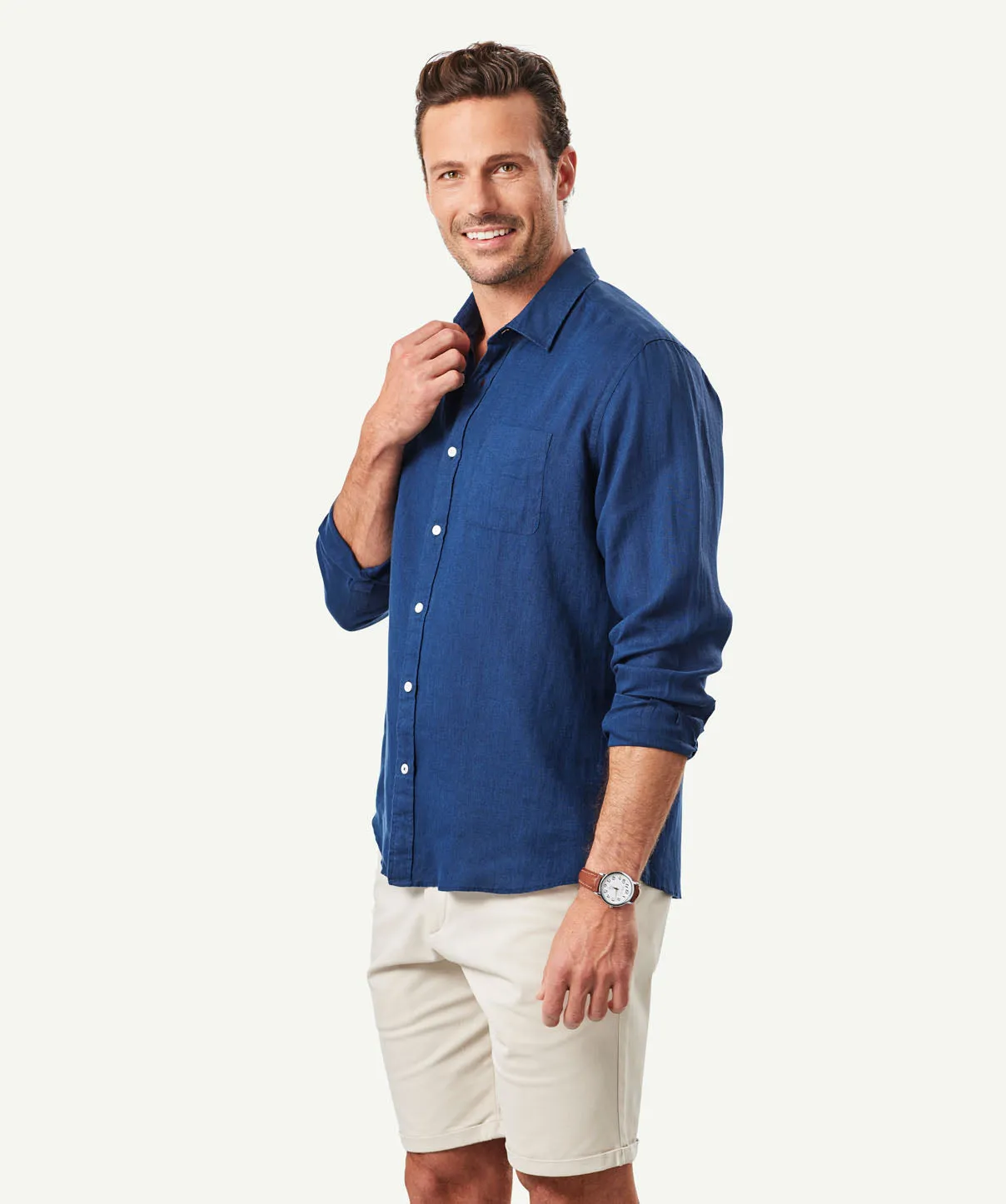 Pure French Linen Long Sleeve Shirt - Navy sold by GAZMAN product image thumbnail 5