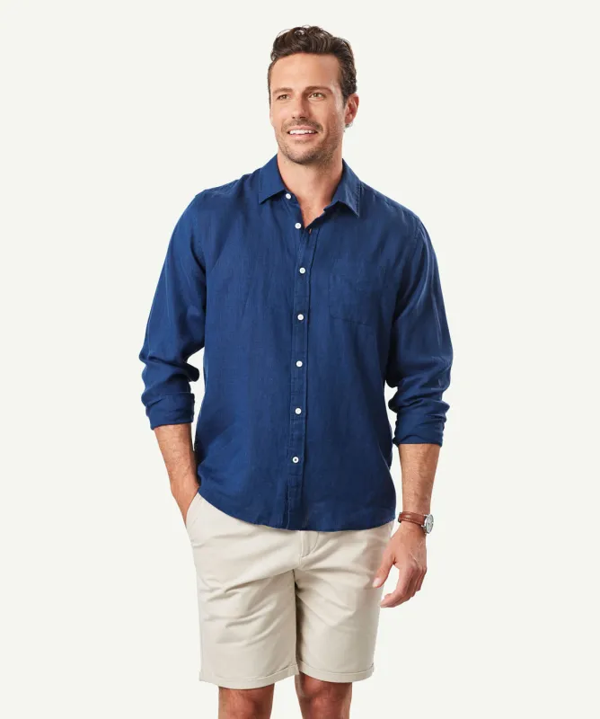Pure French Linen Long Sleeve Shirt - Navy sold by GAZMAN
