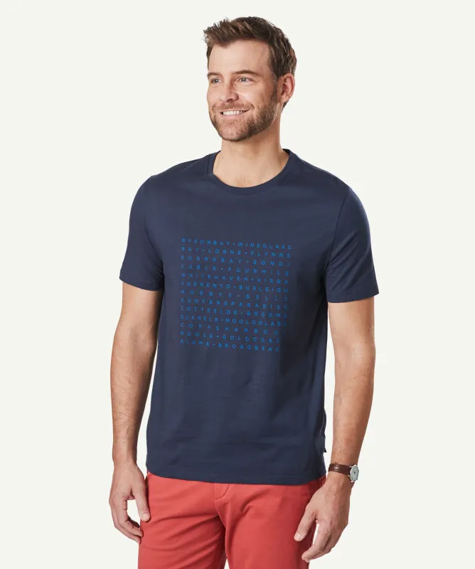 Beach Print T-Shirt - Navy sold by GAZMAN