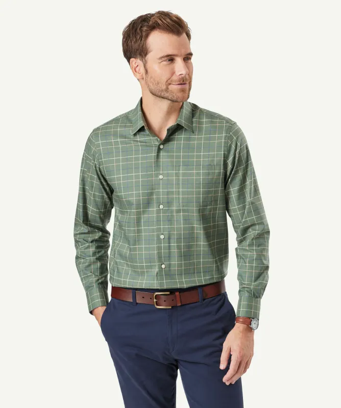 Easy Care Twill Check Long Sleeve Shirt - Olive sold by GAZMAN