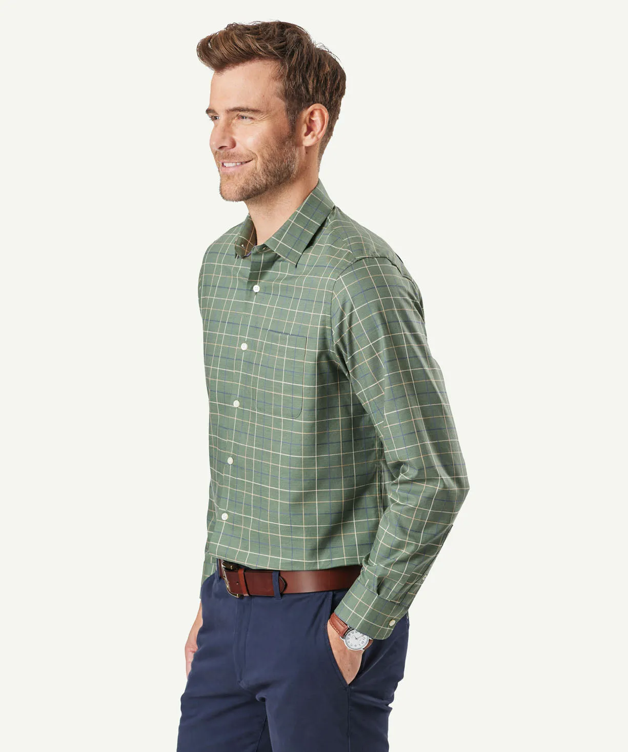 Easy Care Twill Check Long Sleeve Shirt - Olive sold by GAZMAN product image thumbnail 5