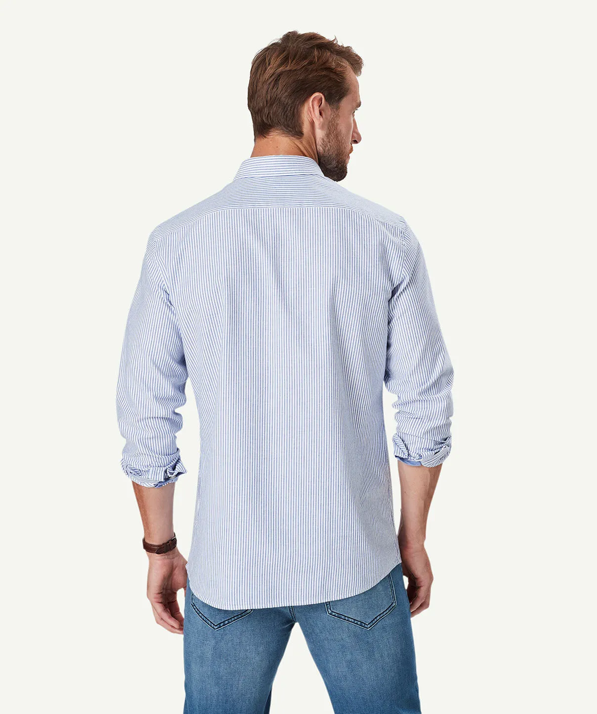 Tailored Oxford Stripe Long Sleeve Shirt - Blue sold by GAZMAN product image thumbnail 3