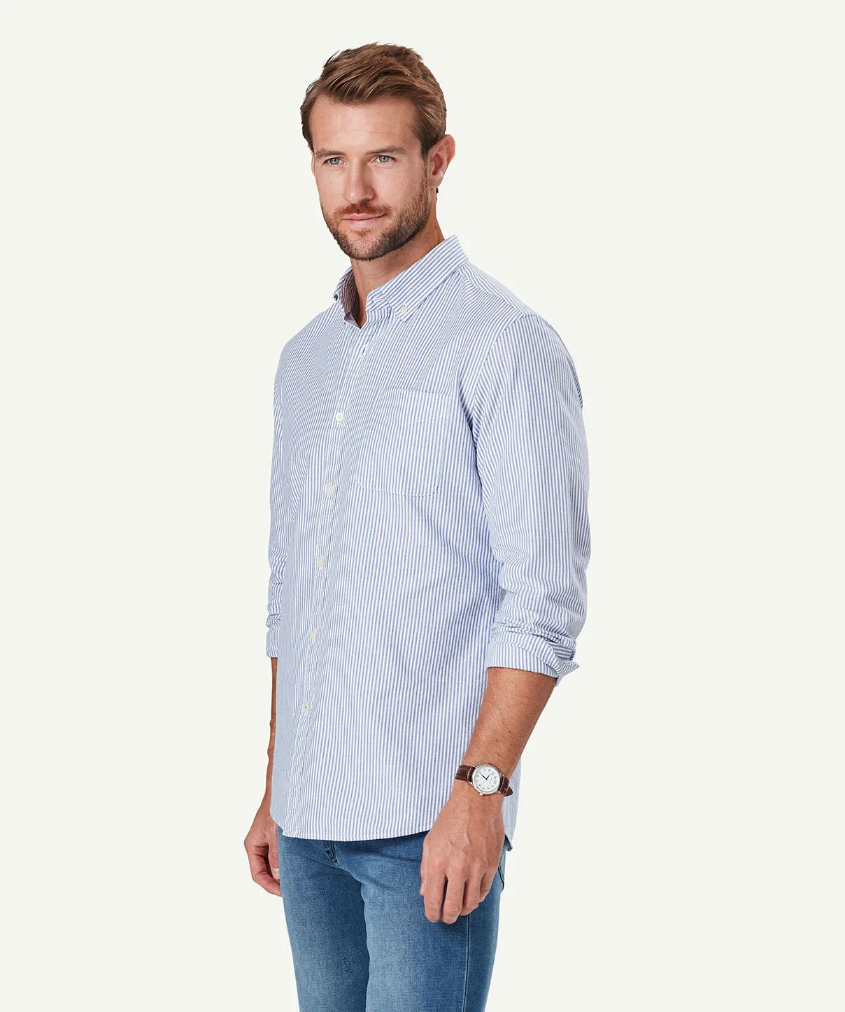 Tailored Oxford Stripe Long Sleeve Shirt - Blue sold by GAZMAN product image thumbnail 5