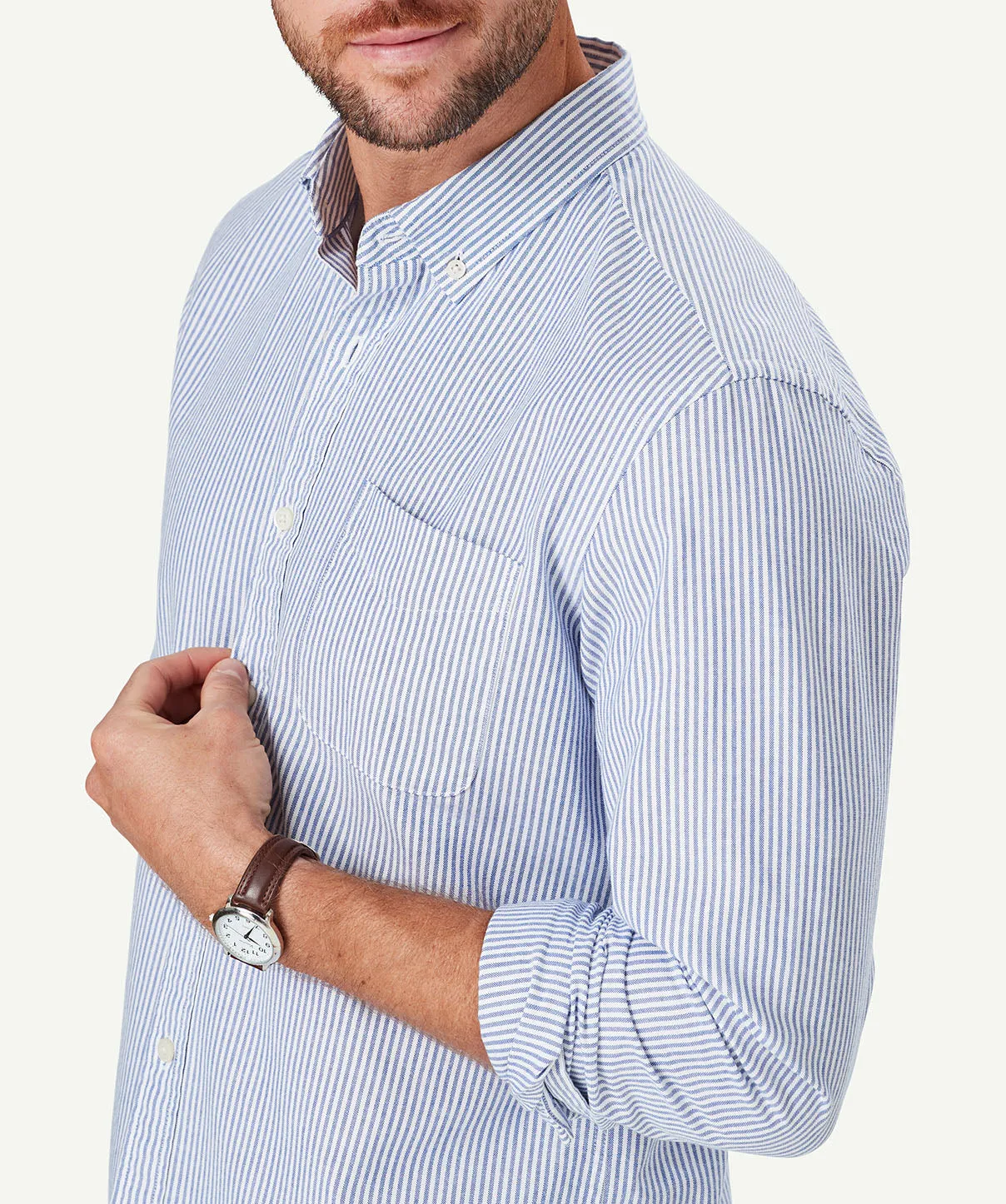 Tailored Oxford Stripe Long Sleeve Shirt - Blue sold by GAZMAN product image thumbnail 4