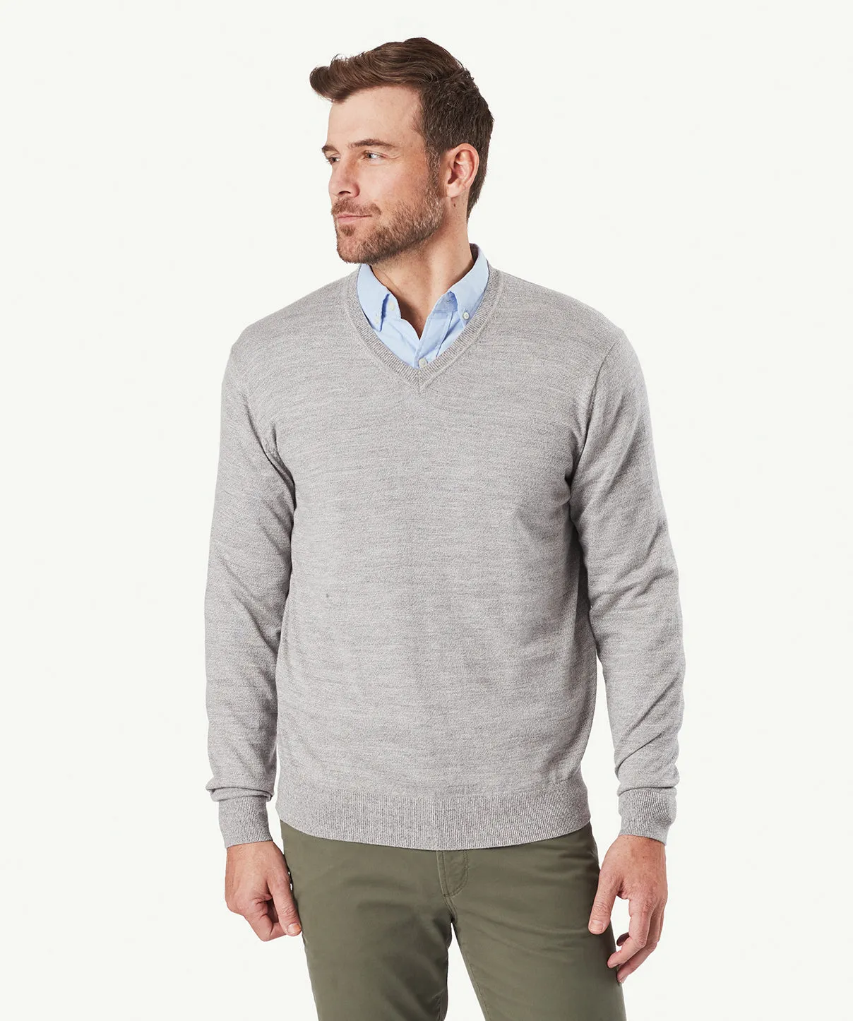 Merino V Neck Knit - Grey Marle sold by GAZMAN