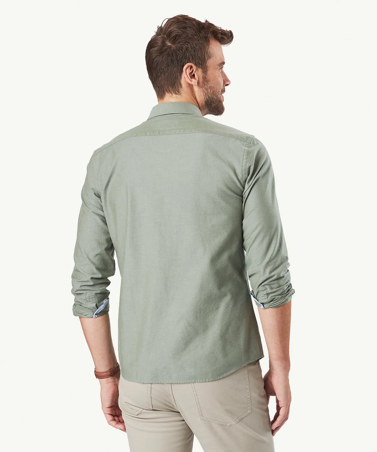Tailored Casual Oxford Long Sleeve Shirt - Light Olive sold by GAZMAN product image thumbnail 3
