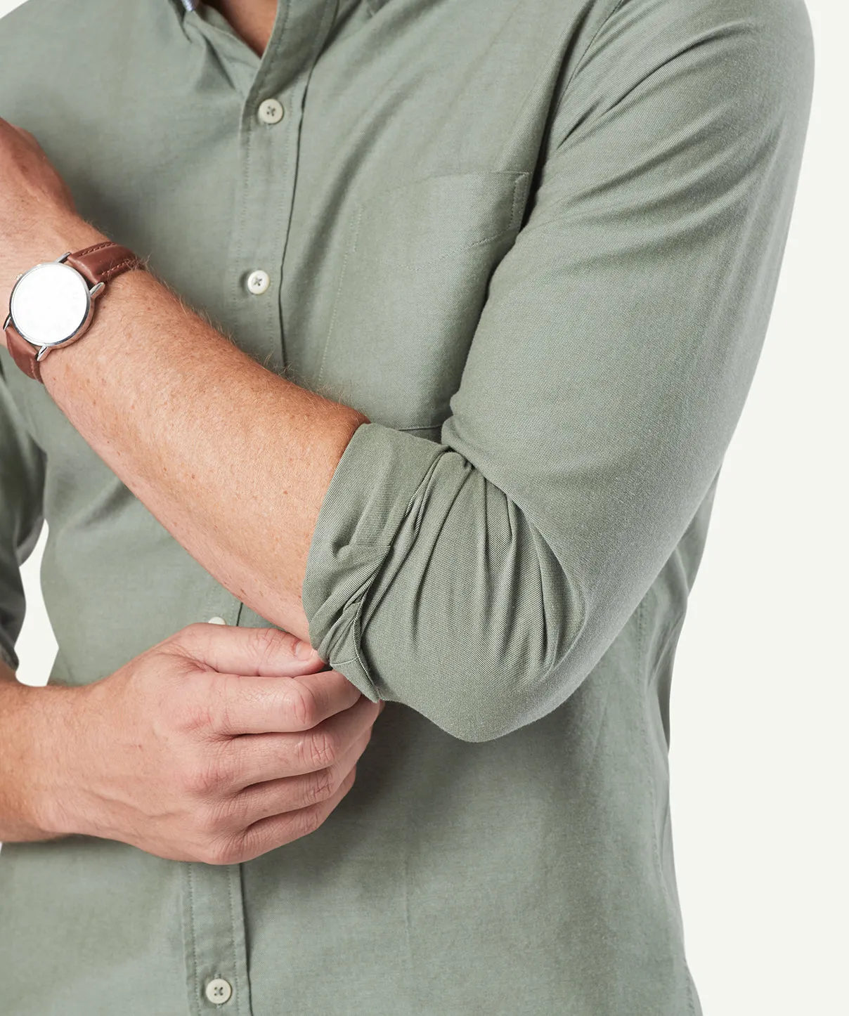 Tailored Casual Oxford Long Sleeve Shirt - Light Olive sold by GAZMAN product image thumbnail 4