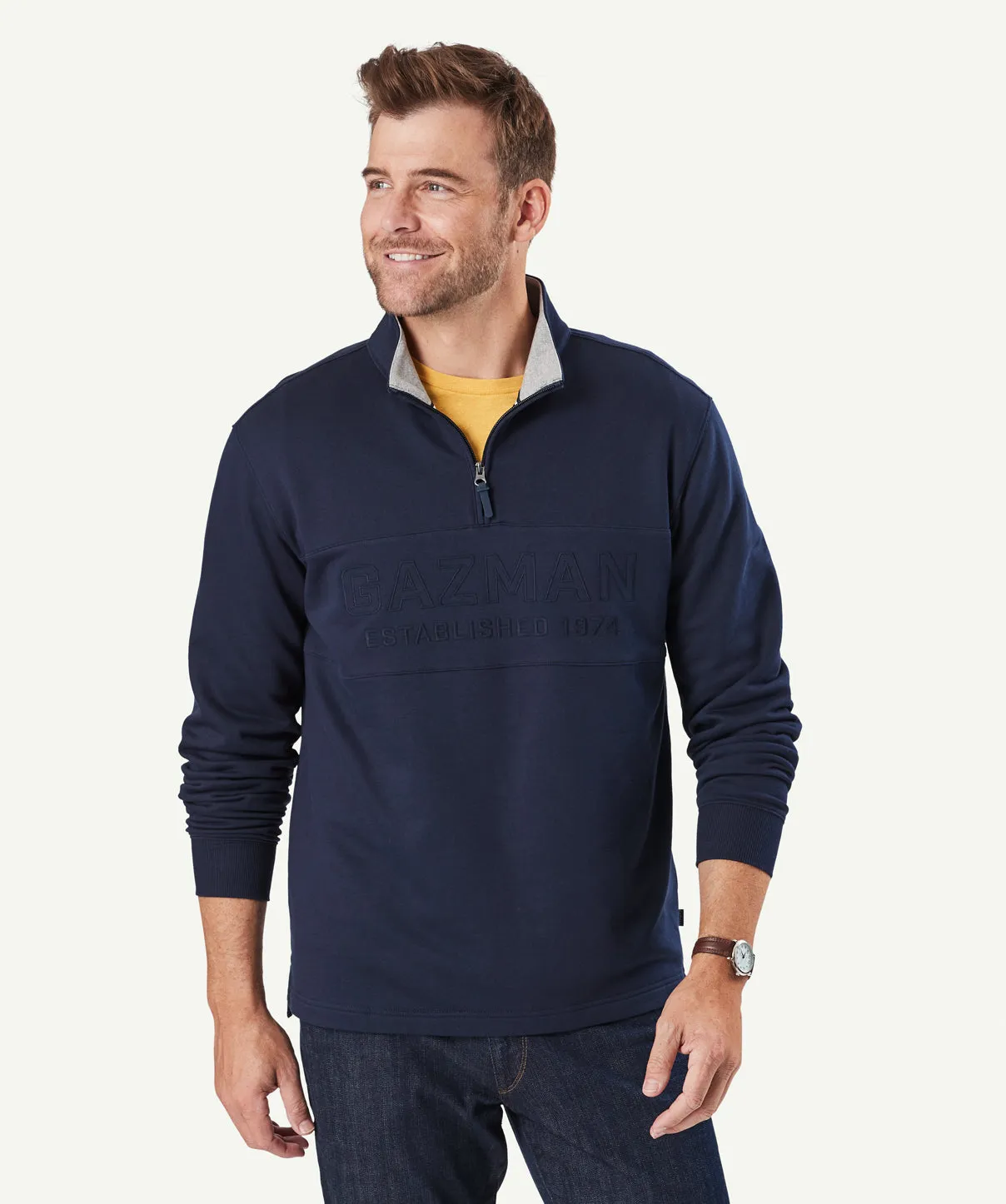 Half Zip Heritage Fleece Sweat - Navy sold by GAZMAN
