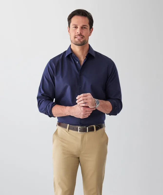 Non-Iron Dobby Long Sleeve Shirt - Navy sold by GAZMAN