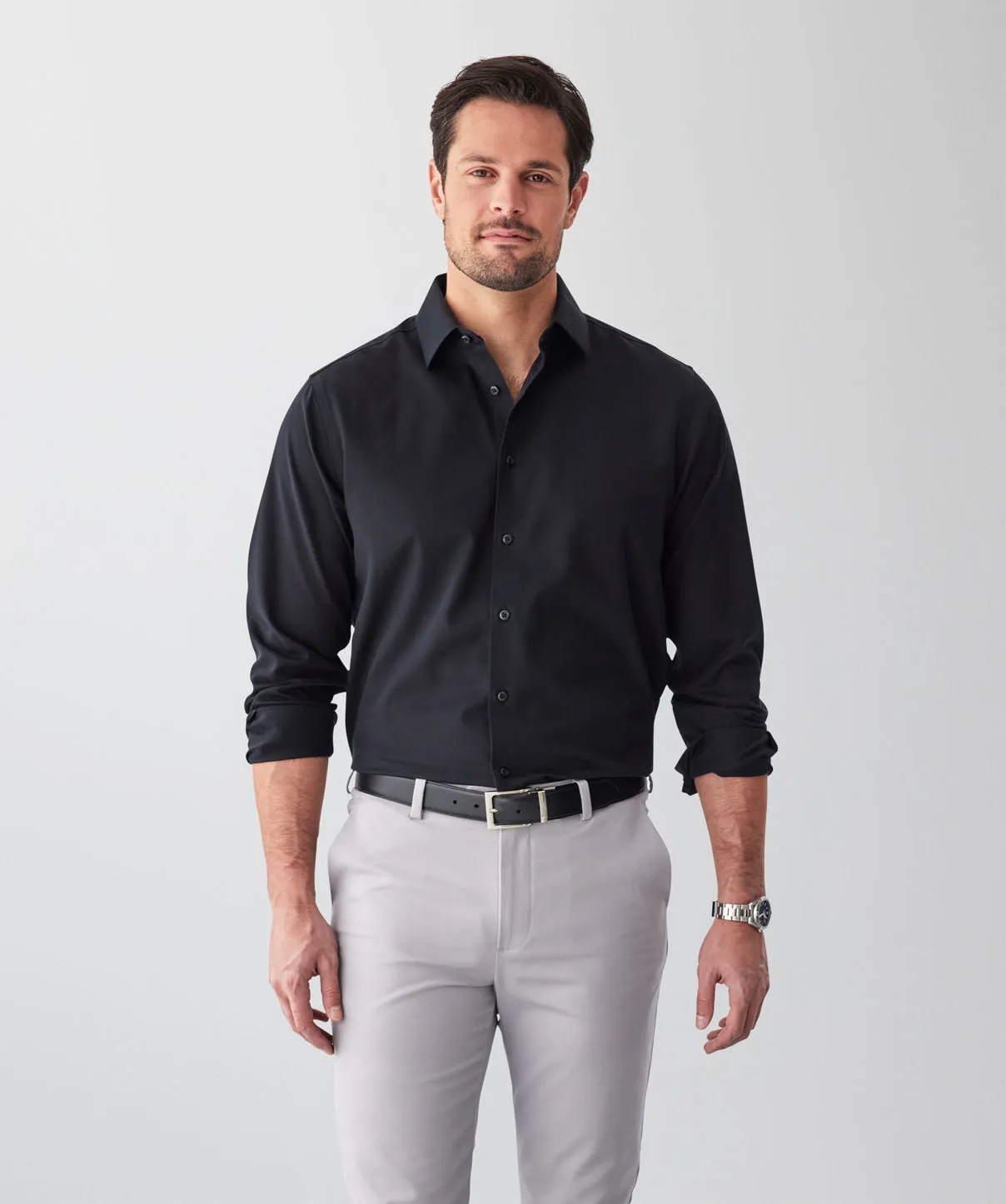 Non-Iron Dobby Long Sleeve Shirt - Black sold by GAZMAN