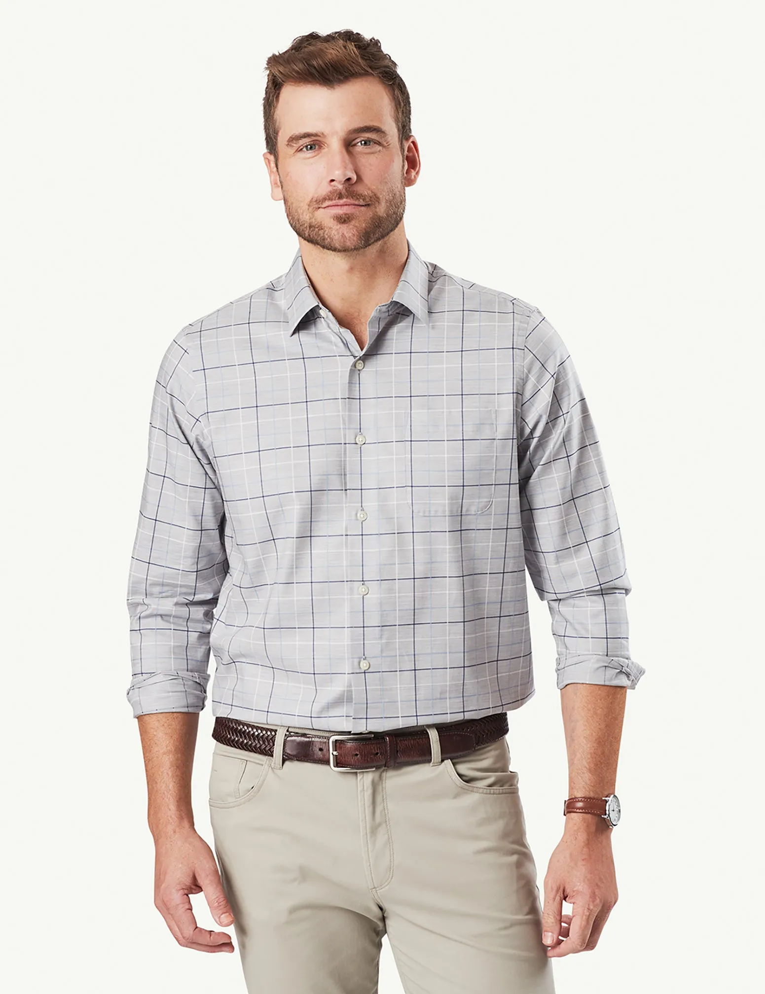 Easy Care Twill Check Long Sleeve Shirt - Grey Melange sold by GAZMAN