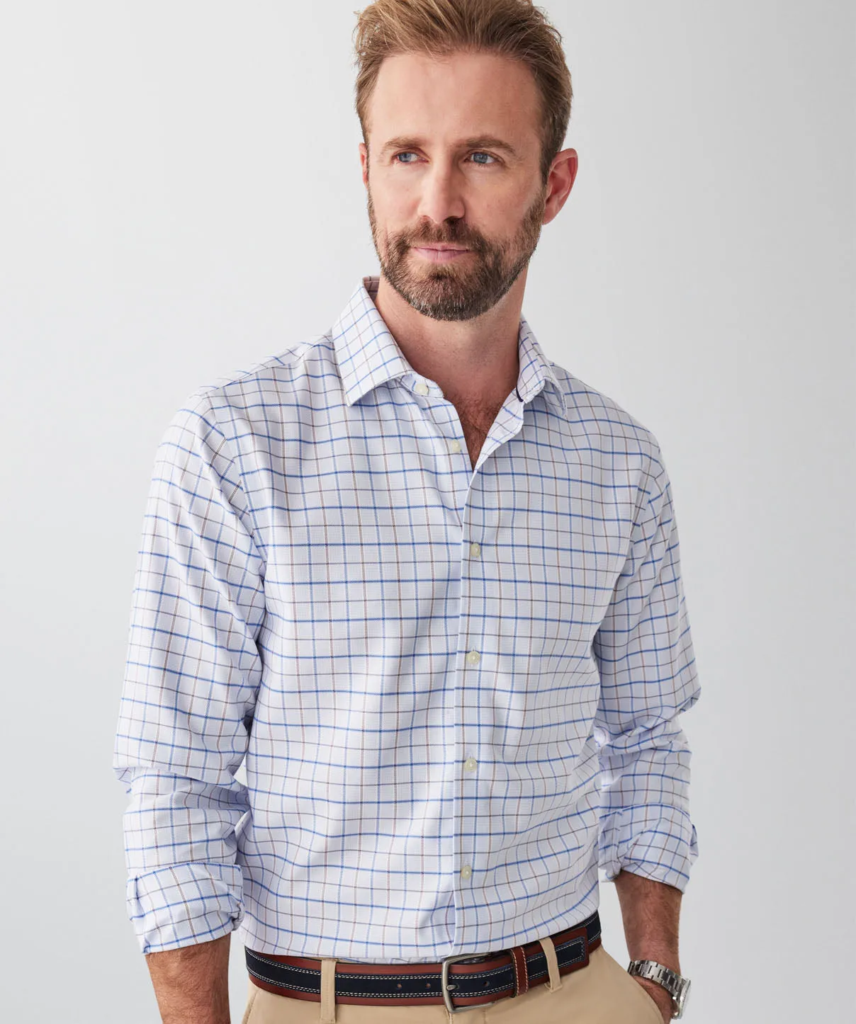 Tailored Fit Non-Iron Dobby Check Long Sleeve Shirt - Sky Blue sold by GAZMAN product image thumbnail 3