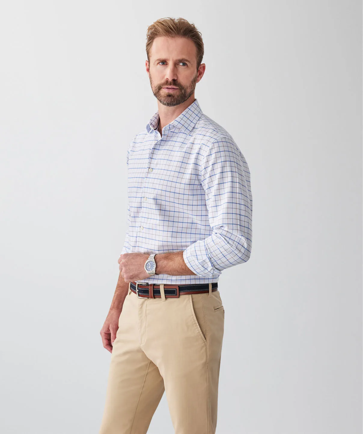 Tailored Fit Non-Iron Dobby Check Long Sleeve Shirt - Sky Blue sold by GAZMAN product image thumbnail 5